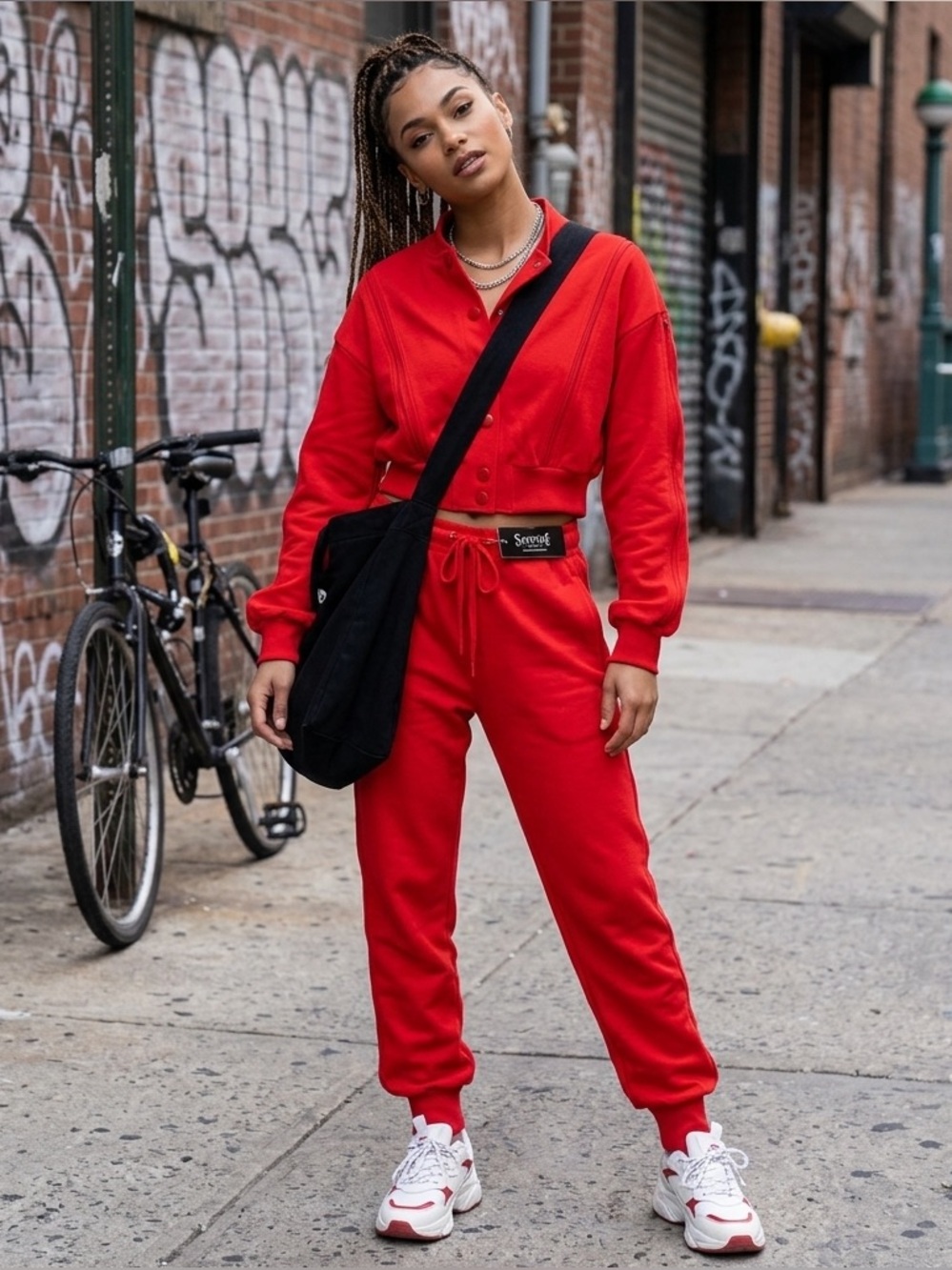 SWANK Red Cropped Jacket & Jogger Sweatpants Set